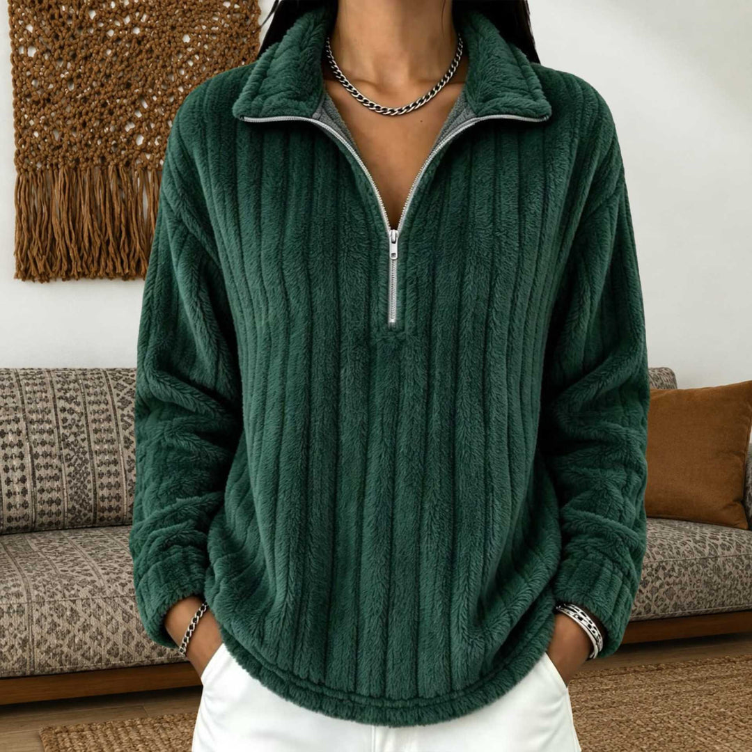 Damen Kuscheliger Plüsch-Halfzip-Pullover mit Stehkragen Shop Nory