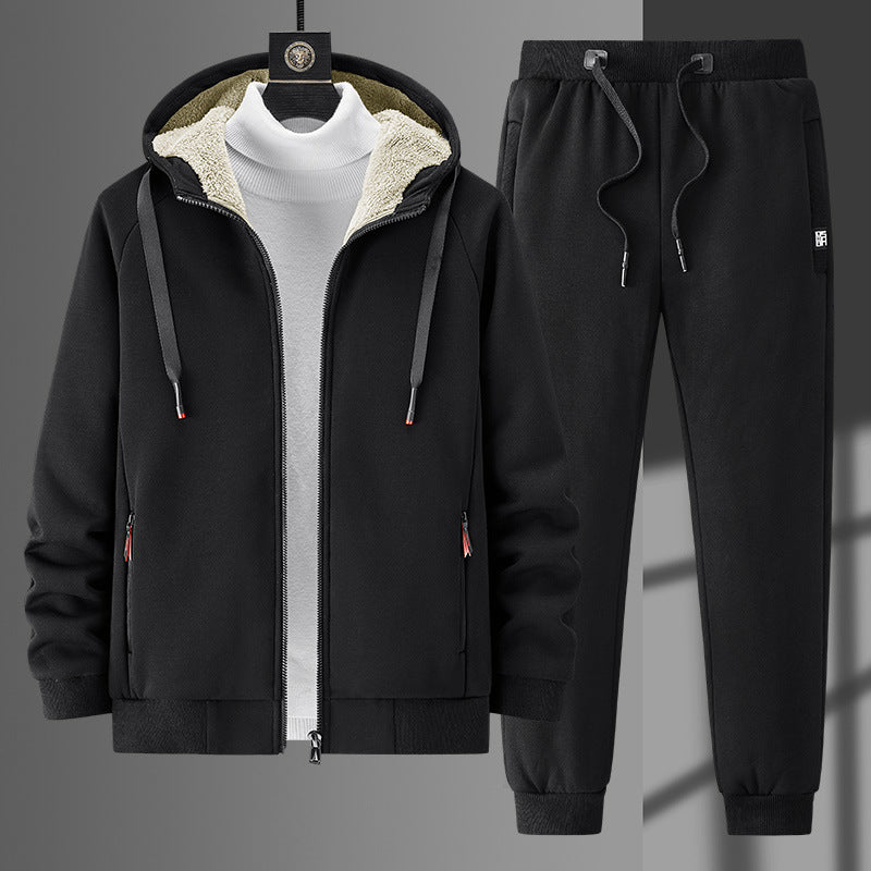 Herren fleecegefüttertes Freizeit-Jogginganzug-Set mit Kapuzenjacke und konisch geschnittener Jogginghose Shop Nory