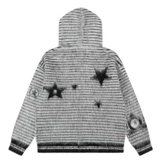 Damen Kapuzen-Strickjacke mit Fellbesatz, gestreifter Mohair‑Optik und Sternapplikationen Shop Nory