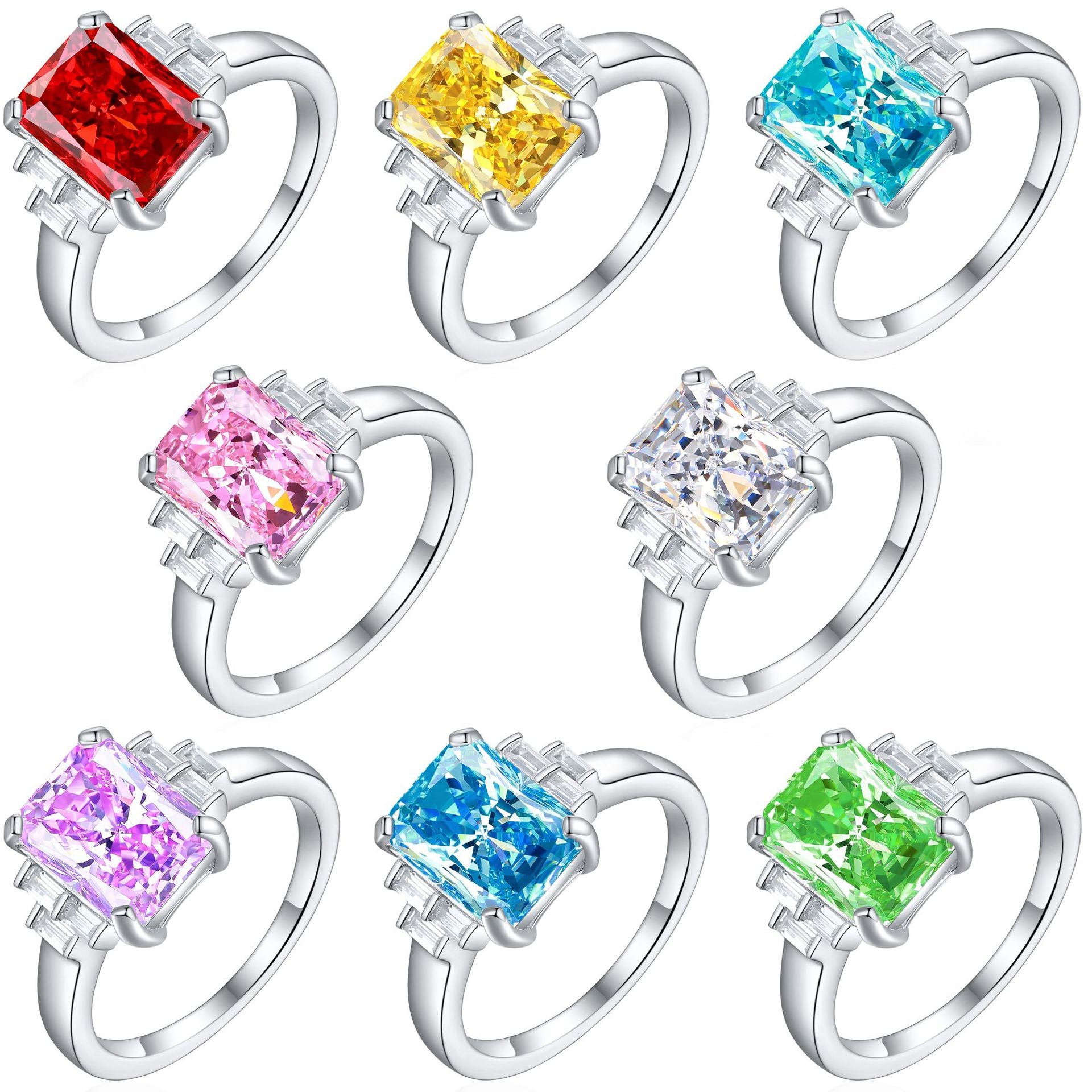 Damen Ring mit großem, rechteckigem Edelstein und funkelnden Akzenten Shop Nory