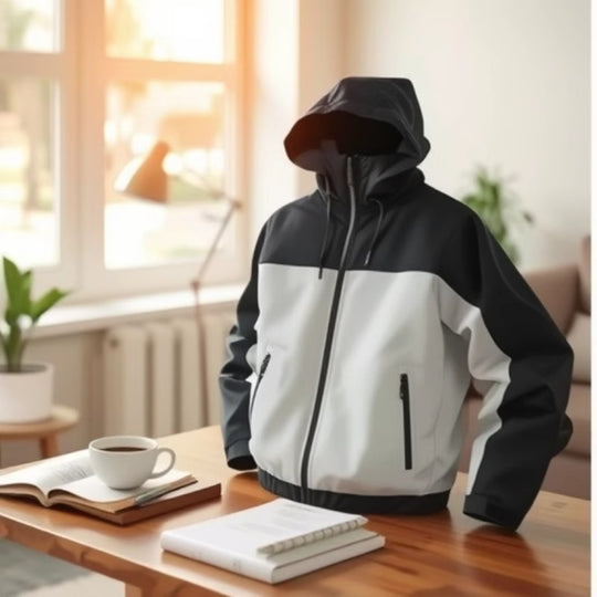 Herren Leichte zweifarbige Softshell-Hoodiejacke mit Kapuze, Reißverschlusstaschen und elastischem Saum Shop Nory