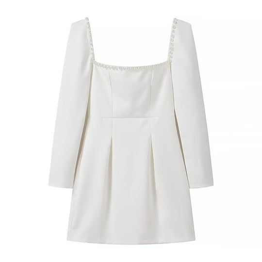 Damen Figurbetontes A‑Linien‑Minikleid mit quadratischem Ausschnitt, langen Ärmeln und Perlenbesatz Shop Nory