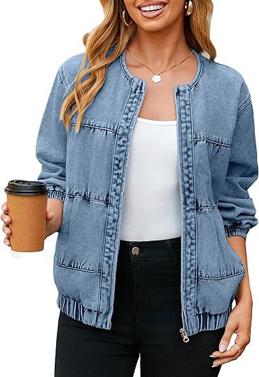 Damen Jeansblouson im Bomberstil mit Rundhals, Galonnähten und elastischem Saum Shop Nory