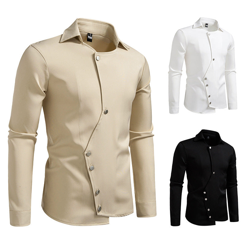 Herren modisches, asymmetrisches Hemd mit einzigartigen Knopfdetails Shopnory
