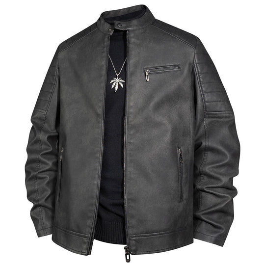 Herren Bikerjacke aus Kunstleder mit Stehkragen und gesteppter Schulter Shop Nory