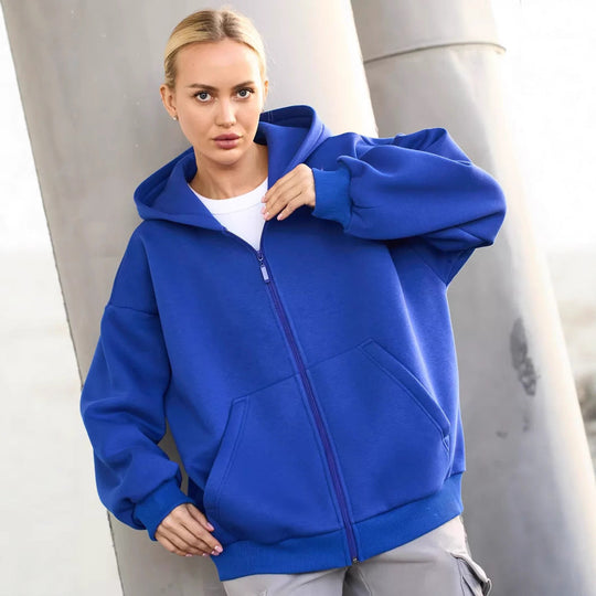Damen Zip-Hoodie mit lässigem Schnitt und großen Taschen Shopnory