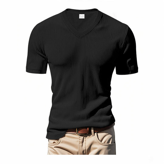 Herren modernes V-Ausschnitt T-Shirt mit strukturierter Oberfläche