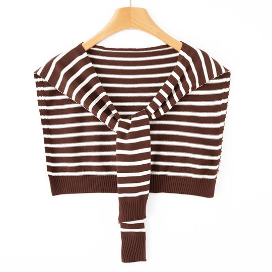 Damen Kurzgestricktes Schultercape zum Binden gestreifte Feinstrick-Wickelstola Shop Nory