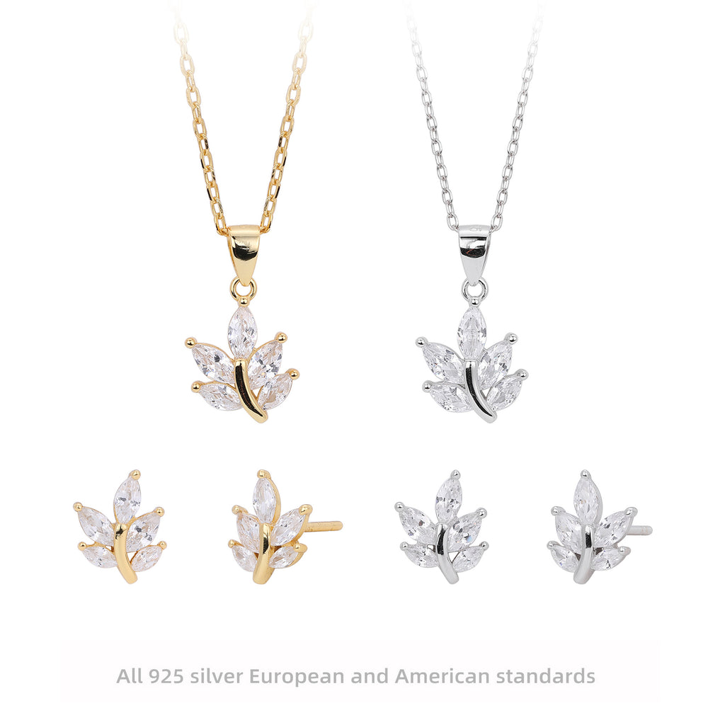 Damen Ohrstecker mit luxuriösem Blätterdesign aus 925 Sterling Silber und funkelnden Zirkonen Shop Nory