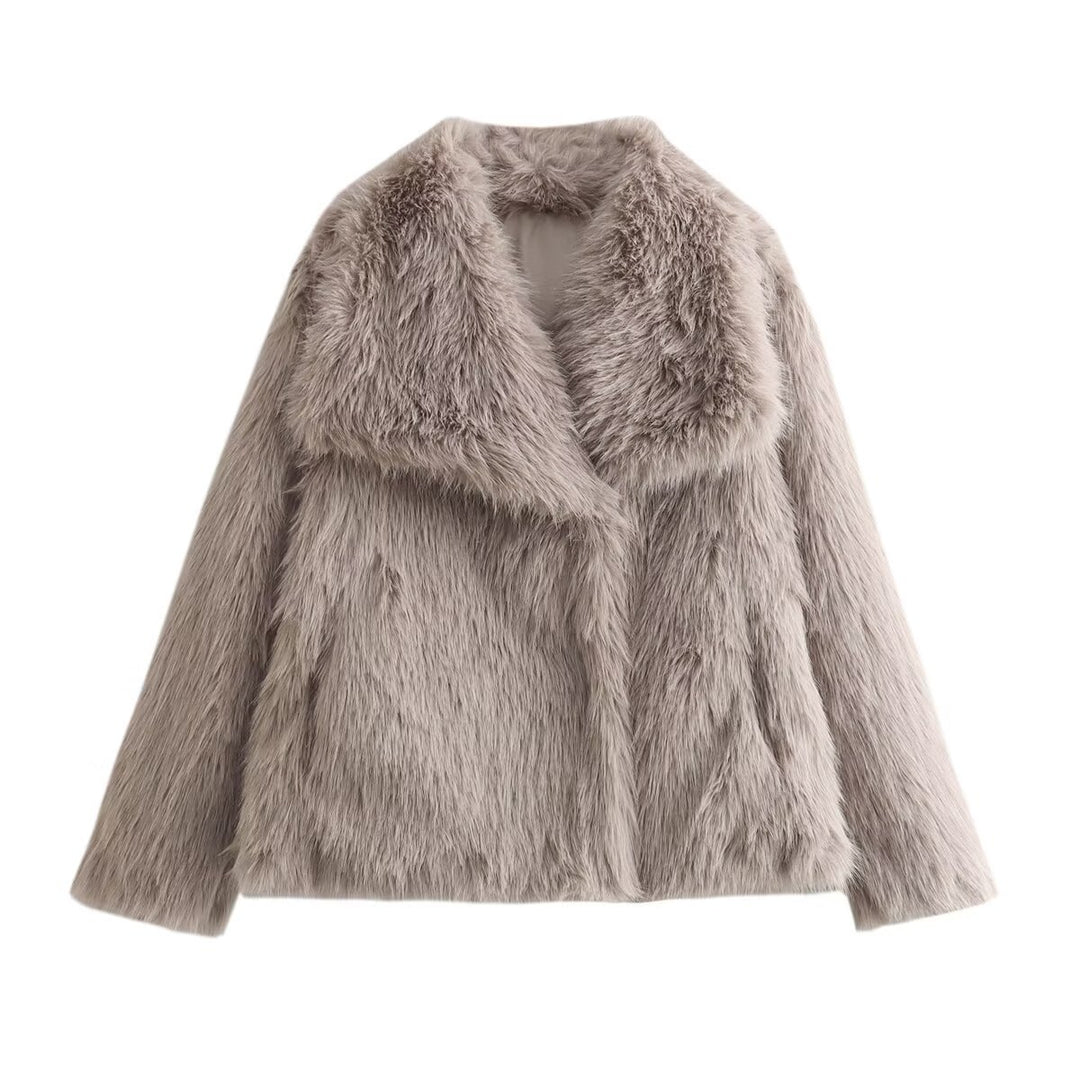 Damen Kurze Kunstfell-Jacke mit breitem Schalkragen Shop Nory