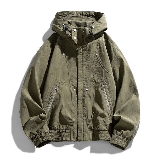 Herren Oversize Canvas-Utility-Kapuzenjacke mit versteckter Druckknopfleiste und Reißverschlusstaschen Shop Nory