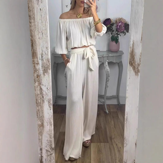 Damen Weites Hosenensemble mit raffiniertem Crop-Oberteil Shopnory