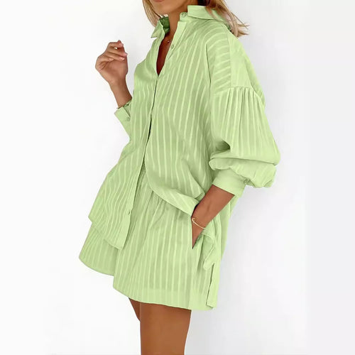 Damen gestreiftes Hemd und Shorts Set