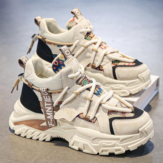 Damen Chunky-Plateau-Sneaker mit Ethno-Textil-Overlays und robuster Profilsohle Shopy Nory