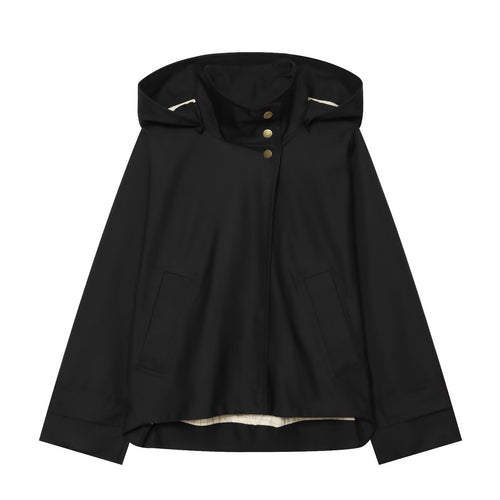 Damen Kurze wasserabweisende Kapuzenjacke mit Druckknopfleiste und aufgesetzten Taschen Shop Nory