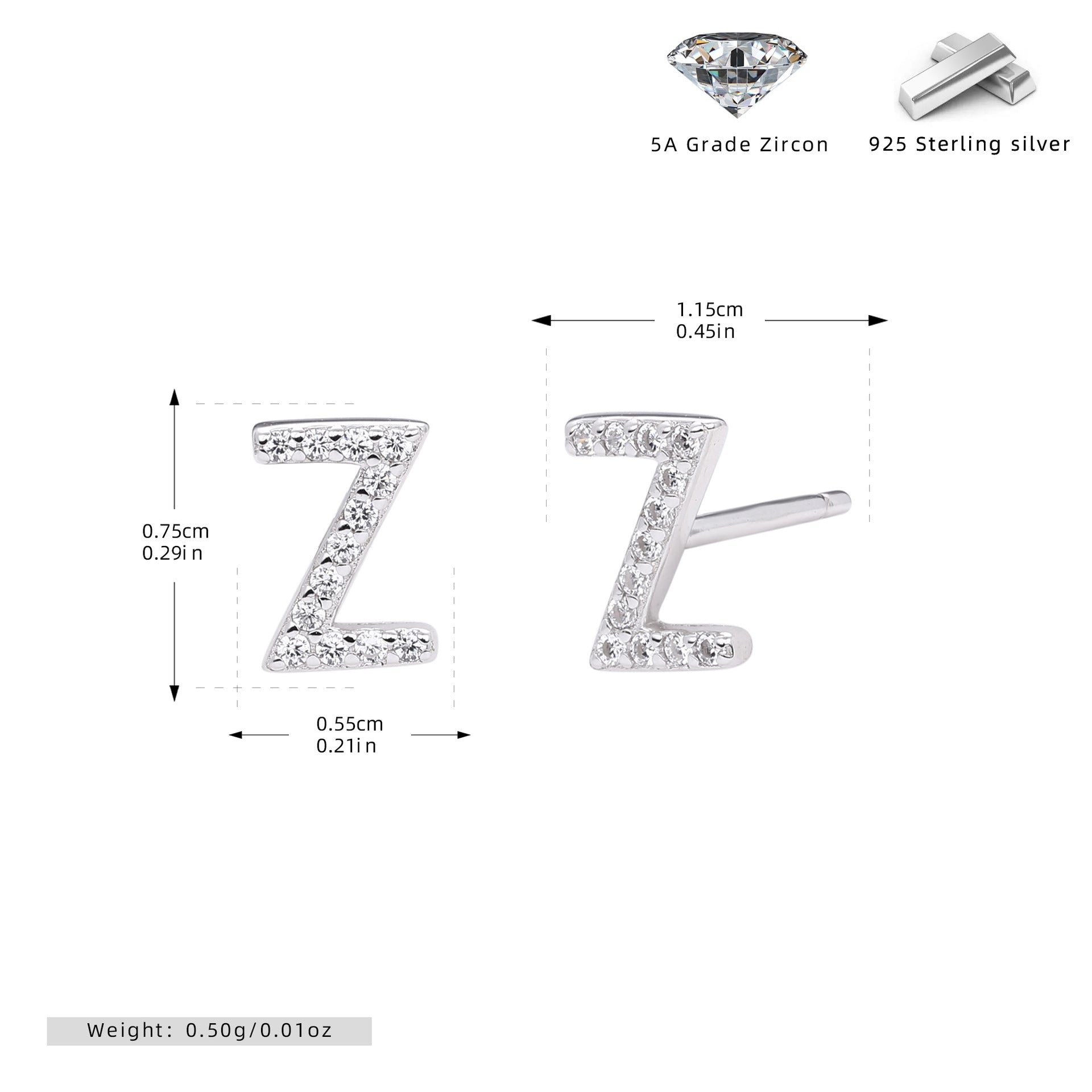 Damen Ohrstecker aus 925 Sterling Silber mit luxuriösem Zirkonbuchstaben R Shop Nory