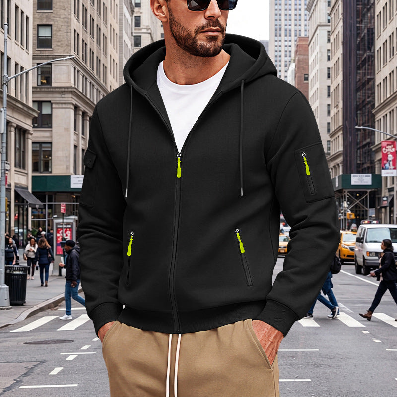 Herren Kapuzen-Sweatjacke mit durchgehendem Reißverschluss und mehreren Sicherheits-Taschen Shop Nory