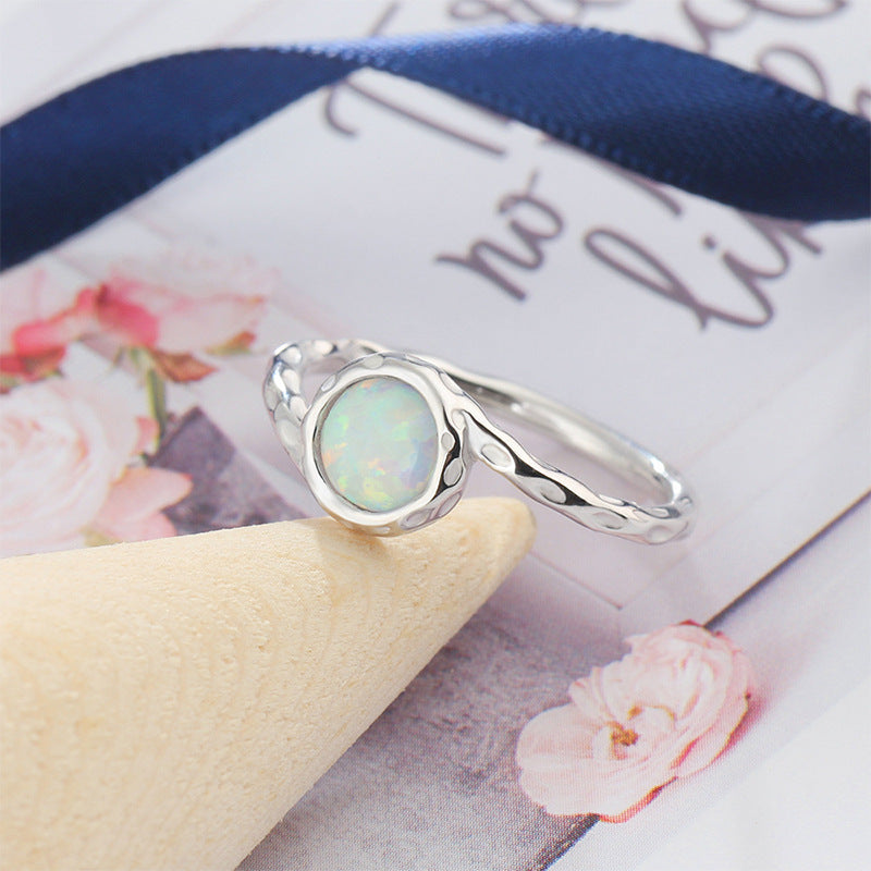 Damen Offener Ring mit modernem Wellenmuster und opalisiertem Stein Shop Nory