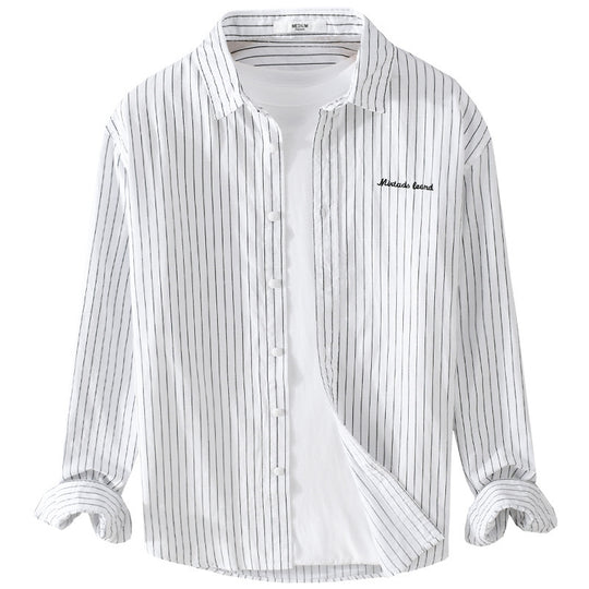 Herren Nadelstreifen-Lagenhemd im Overshirt-Stil mit dezenter Bruststickerei Shop Nory