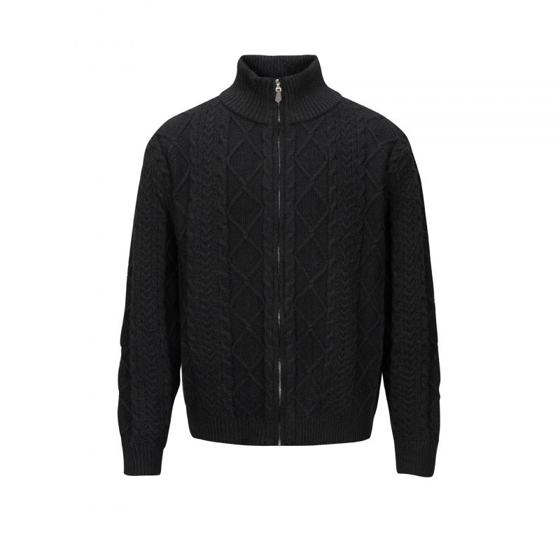 Herren Zopfmuster-Strickjacke mit durchgehendem Reißverschluss und hohem Rippkragen Shop Nory