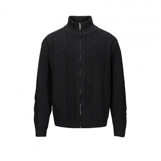 Herren Zopfmuster-Strickjacke mit durchgehendem Reißverschluss und hohem Rippkragen Shop Nory