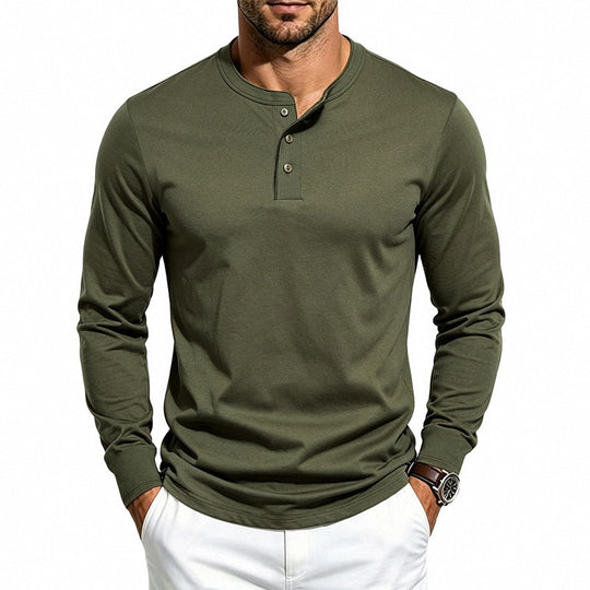 Herren Slim-Fit Henley-Langarmshirt aus Baumwoll-Jersey mit Knopfleiste Shop Nory
