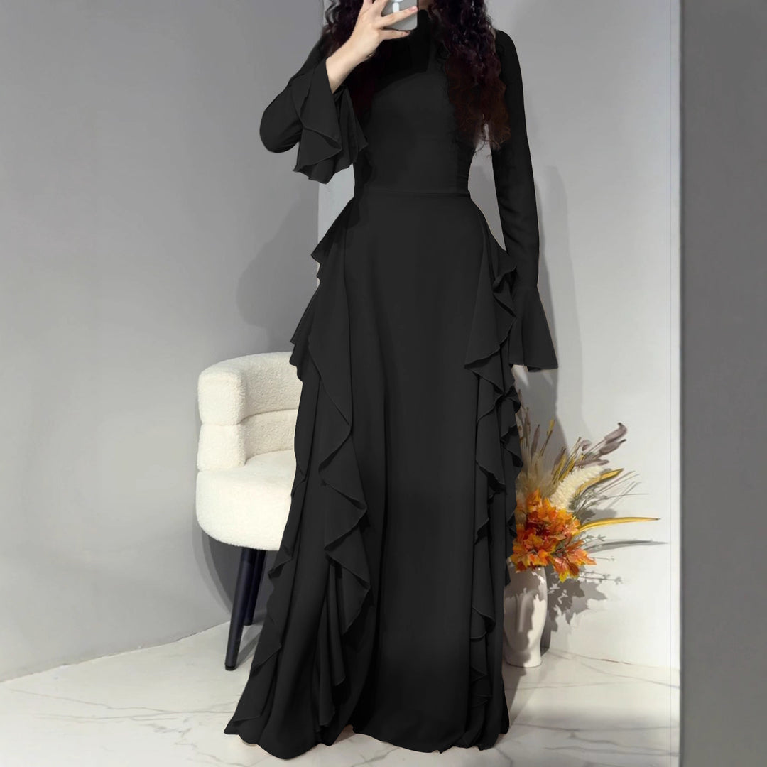 Damen nan Maxikleid mit Volantbesatz, taillierter Empire‑Silhouette und langen Glockenärmeln Shop Nory
