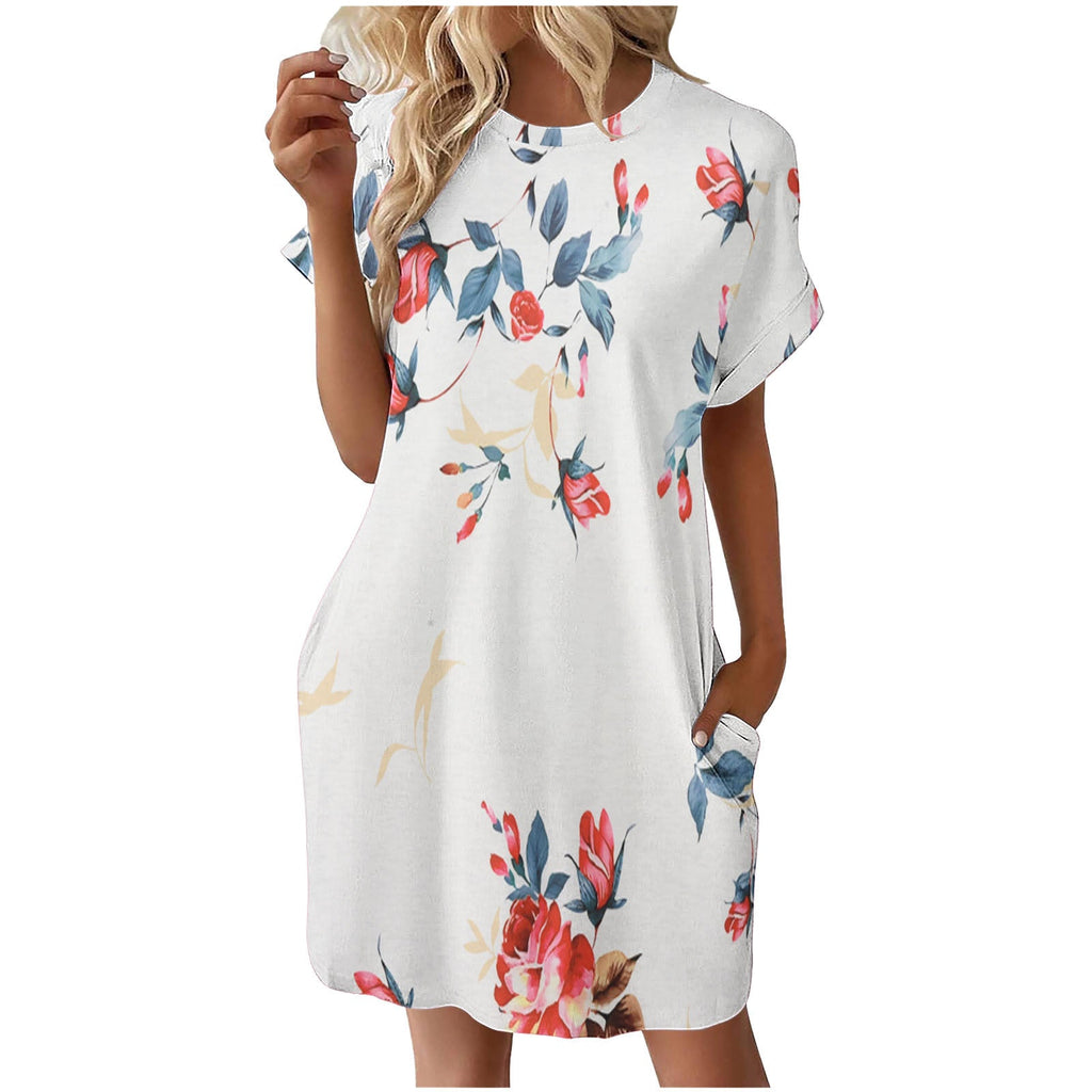 Damen lässiges Sommerkleid mit Blumenmuster und praktischen Taschen
