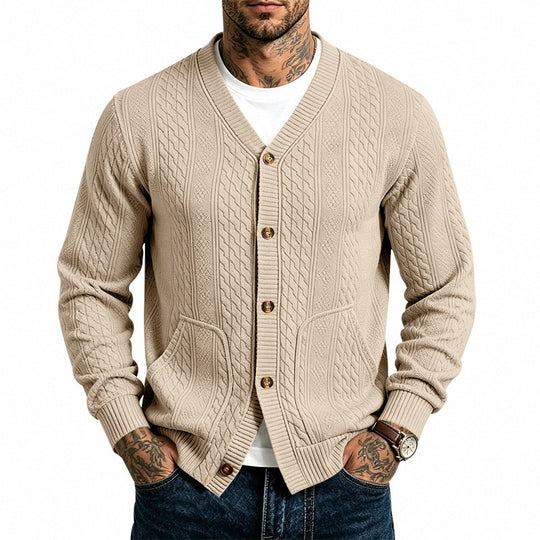 Herren Strukturierter Strickcardigan mit V-Ausschnitt und Zopfmuster Shop Nory