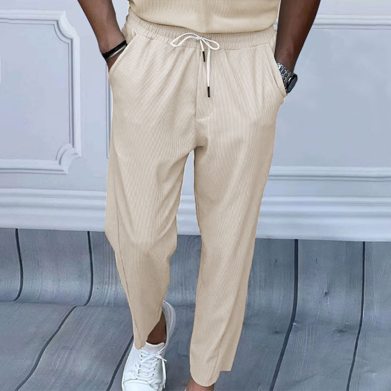 Herren Leichte Casual-Hose mit elastischem Bund, Kordelzug & feiner Längsstruktur Shop Nory