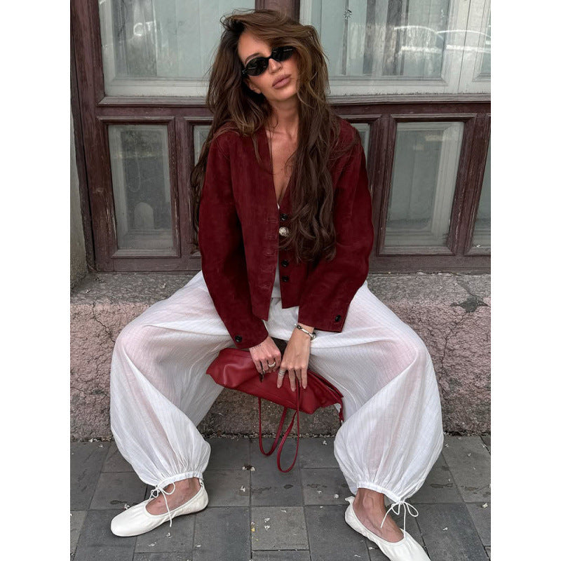 Damen elegante Wildlederjacke im cropped Design Shopnory