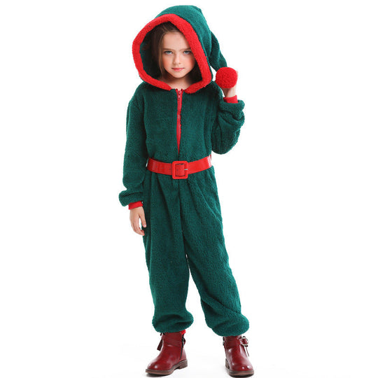 Mädchen kuscheliger Weihnachtsoverall mit Kapuze und Gürtel Shop Nory