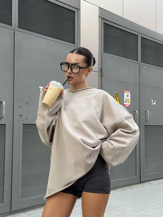 Damen ultraweites Relax-Sweatshirt mit ausgefransten Nähten und asymmetrischem Saum Shop Nory