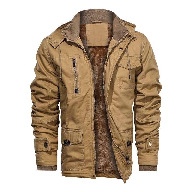 Herren gefütterte Canvas-Utilityjacke mit weichem Teddy-Innenfutter, verdecktem Zweiwege-Reißverschluss und Mehrfach-Taschen Shop Nory
