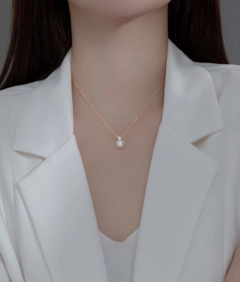 Damen Elegante Perlen- und Kristallanhänger-Halskette Shop Nory