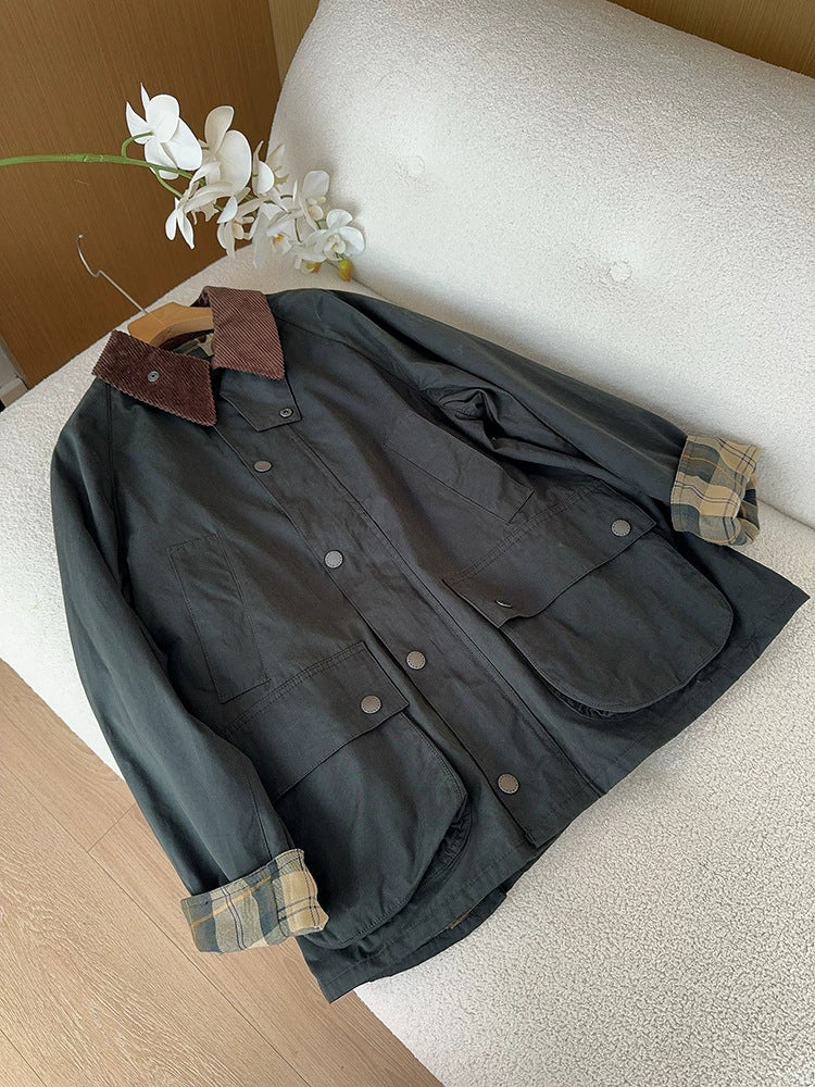 Damen Modische Utility-Jacke mit Karomuster Shop Nory