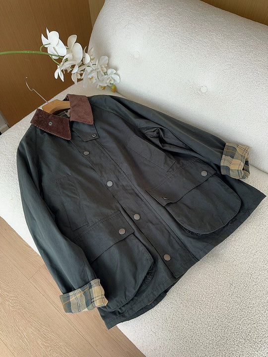 Damen Modische Utility-Jacke mit Karomuster Shop Nory
