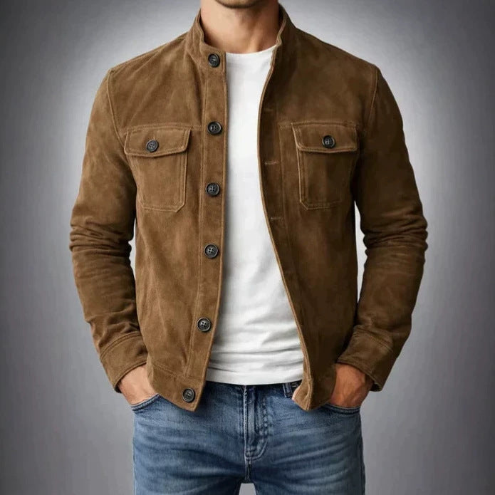 Herren Modische Wildlederjacke mit Knopfdetails