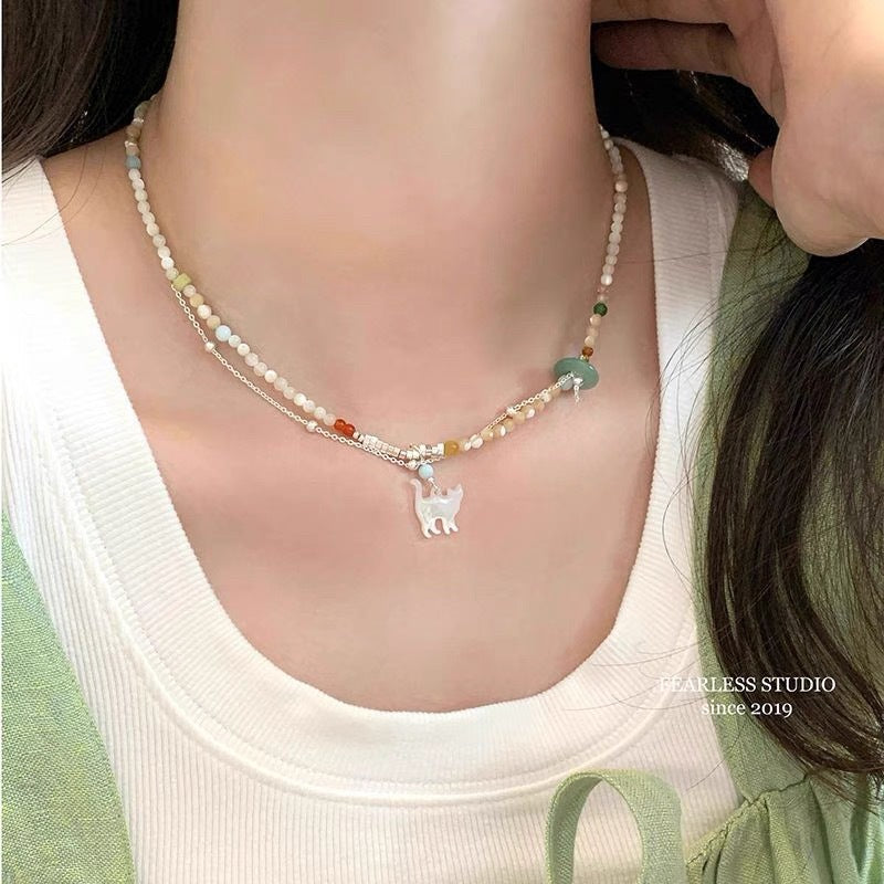 Damen mehrschichtige Kette mit Katzenanhänger Shop Nory