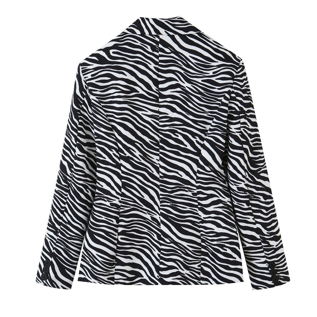 Damen Zebra-Print Blazer im Tailoring-Look mit Doppelreiher und figurbetonter Taille Shop Nory