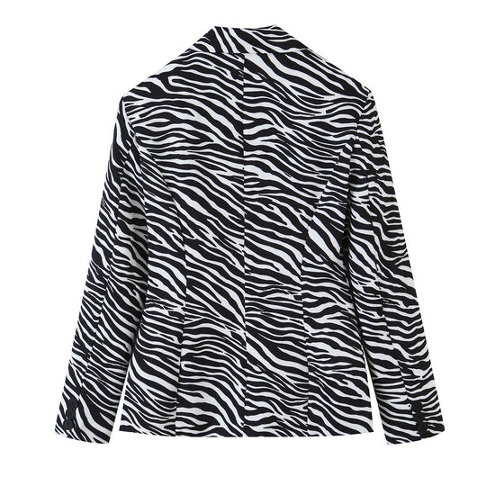 Damen Zebra-Print Blazer im Tailoring-Look mit Doppelreiher und figurbetonter Taille Shop Nory