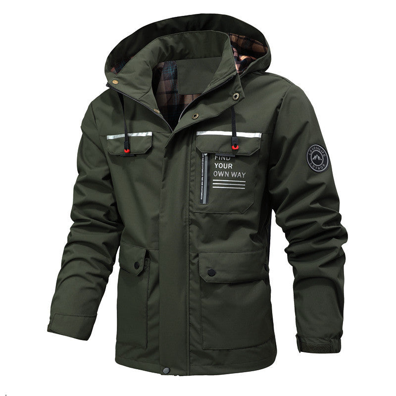 Herren Wasserabweisender Softshell-Parka mit Kapuze, reflektierenden Einsätzen und Multifunktionstaschen Shop Nory
