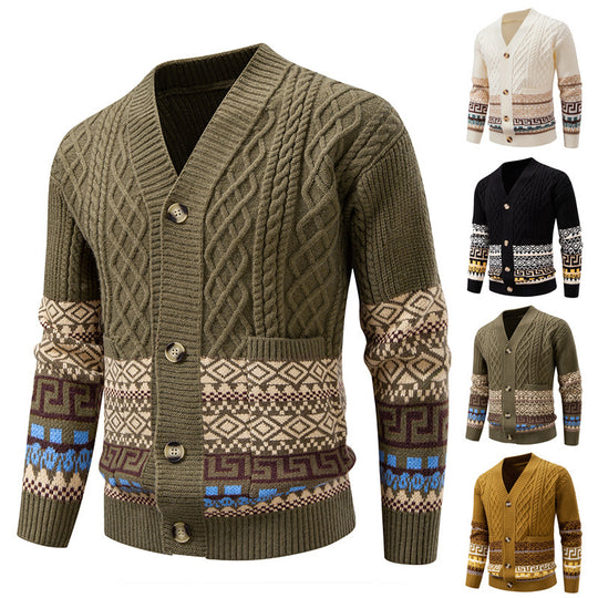 Herren Strickcardigan mit Zopfmuster, Jacquard-Bündchen und Knopfverschluss Shop Nory
