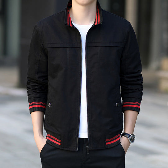 Herren sportliche Bomberjacke mit Stehkragen, Reißverschluss und kontrastierenden Rippbündchen Shop Nory