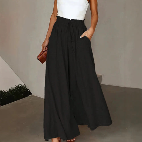 Damen Weite Maxipalazzo-Hose mit Paperbag-Bund, Kordelzug und Seitentaschen Shop Nory