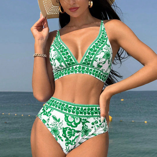 Damen Hochtaillierter Bikini mit floralem Muster