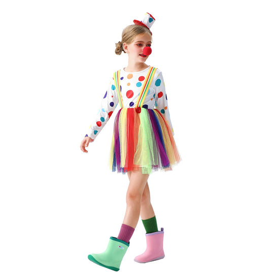 Mädchen Clownkostüm mit bunten Tüllröcken und Haaraccessoires Shop Nory