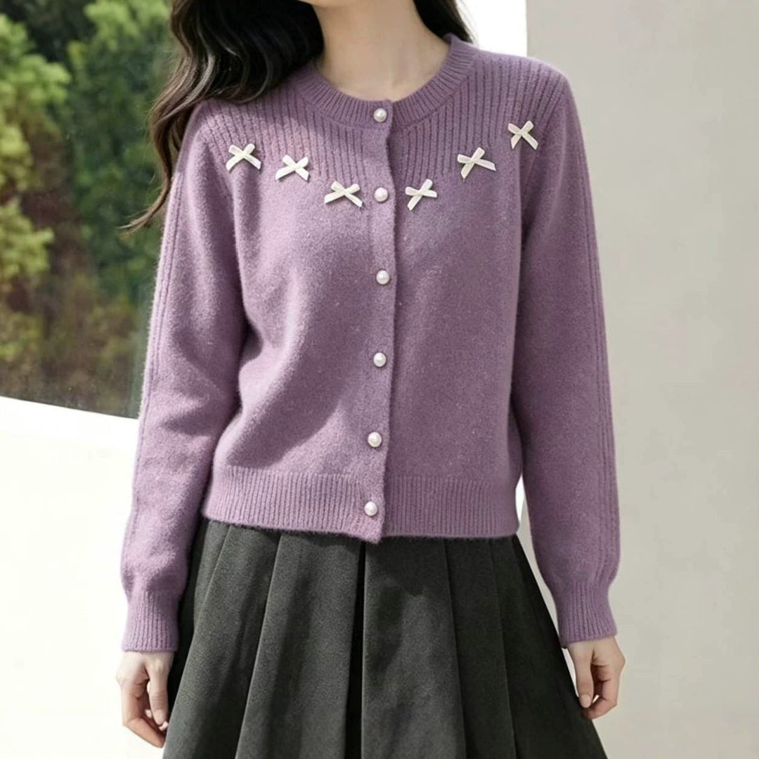 Damen Flauschiger Strickcardigan mit Perlen-Details Shop Nory