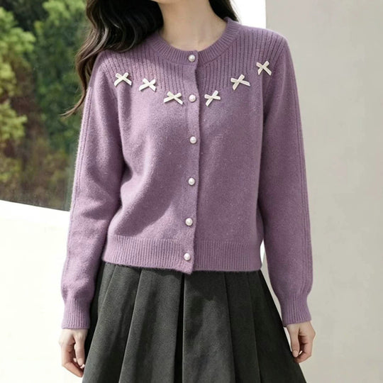 Damen Flauschiger Strickcardigan mit Perlen-Details Shop Nory