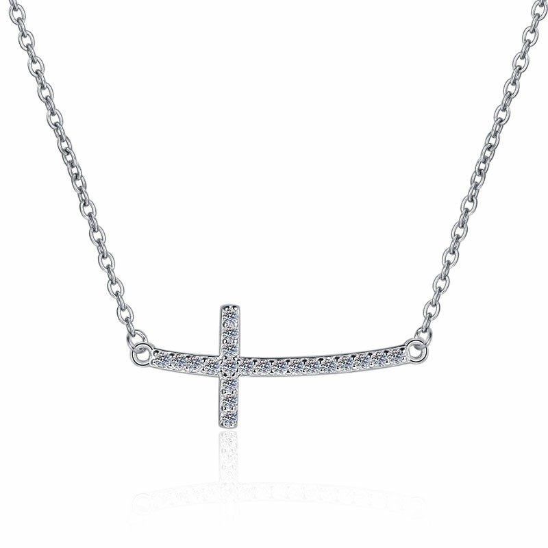 Damen Halskette mit funkelndem Kreuz-Anhänger und feiner Gliederkette Shop Nory
